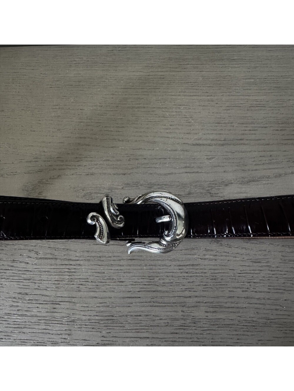 Brighton Womens Ladies Burgundy Leather Croc Embossed Belt Silvertone Buckle 2X